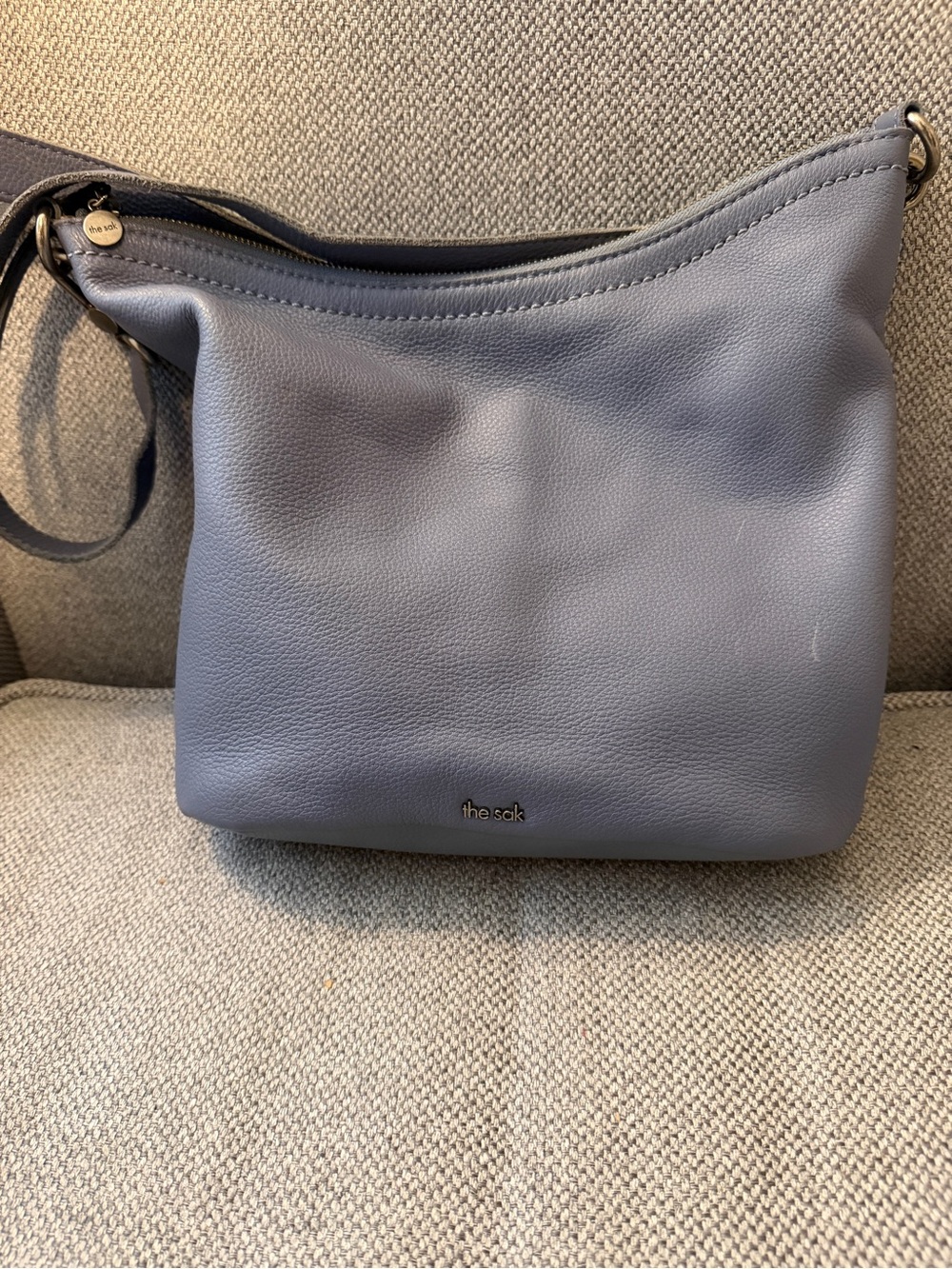 The Sak Pebbled Leather Shoulder Bag in Dusty Blue